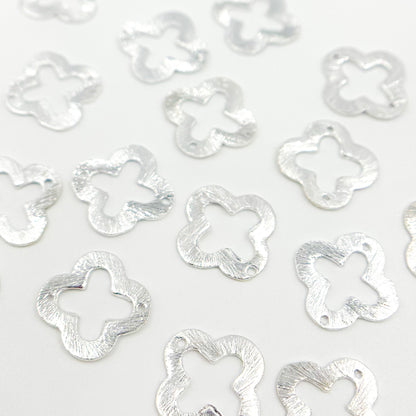 15MM White Sterling Silver Brushed Flower Connector
