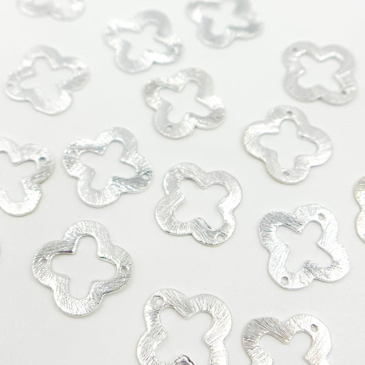 15MM White Sterling Silver Brushed Flower Connector