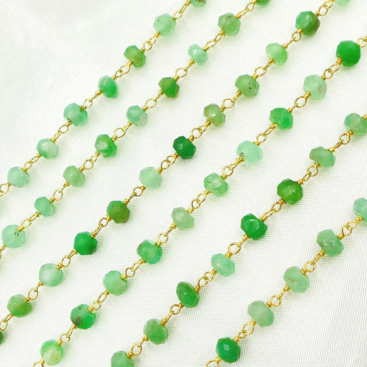 Chrysoprase Gemstone Faceted Rondels Wire Wrapped Chain