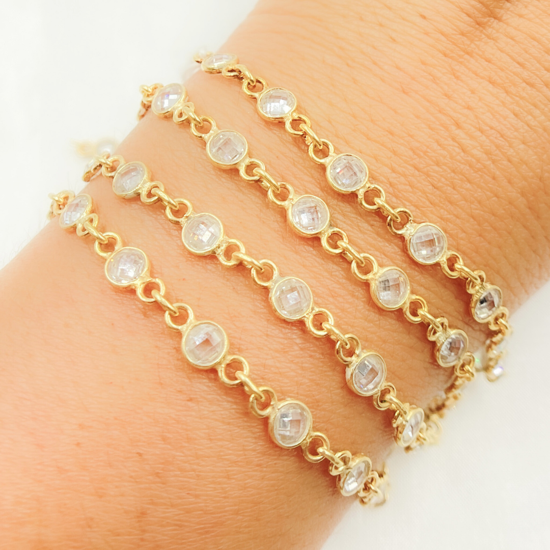 Cubic Zirconia Round Shape Connected Chain