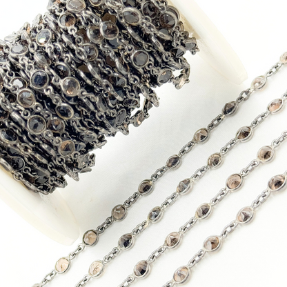 Smoky Quartz Round Shape Bezel Oxidized Wire Chain