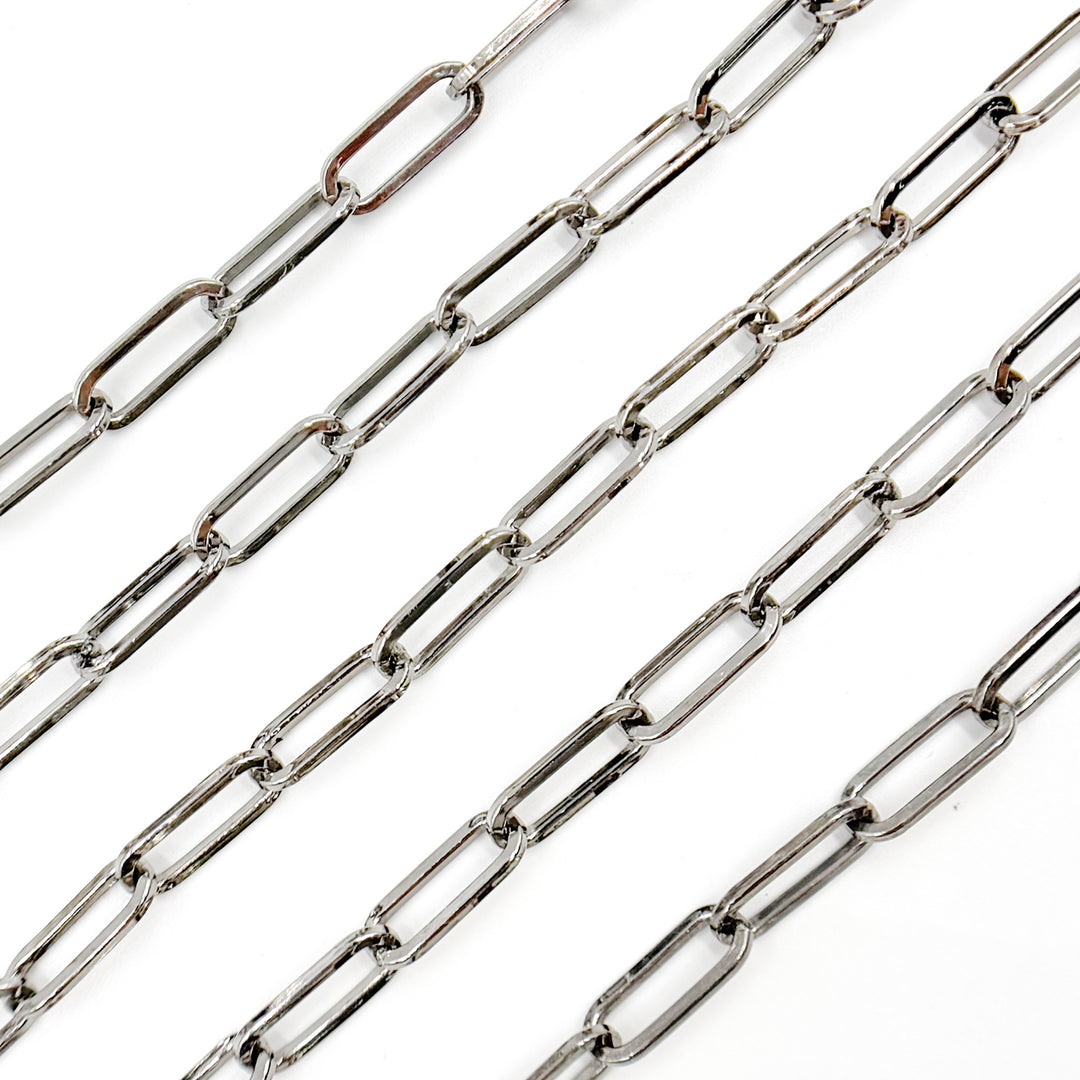 V13BR. Sterling Silver Black Rhodium Shinny Flat  Paperclip Chain