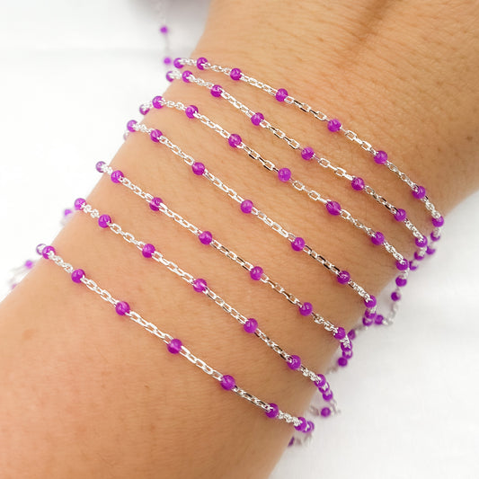 Sterling Silver Purple Color Enamel Chain