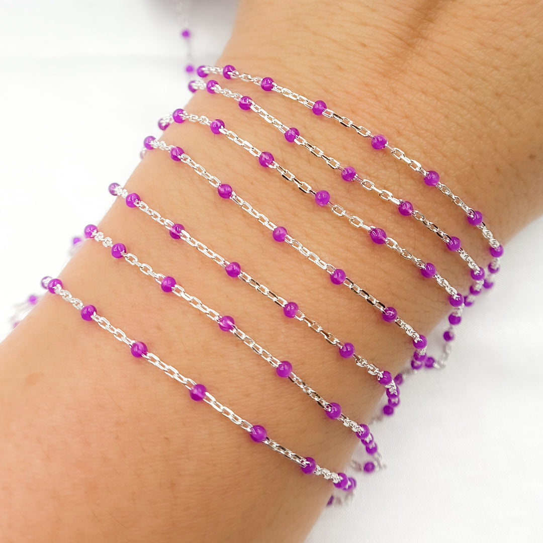 V203PURSS. Sterling Silver Purple Color Enamel Chain