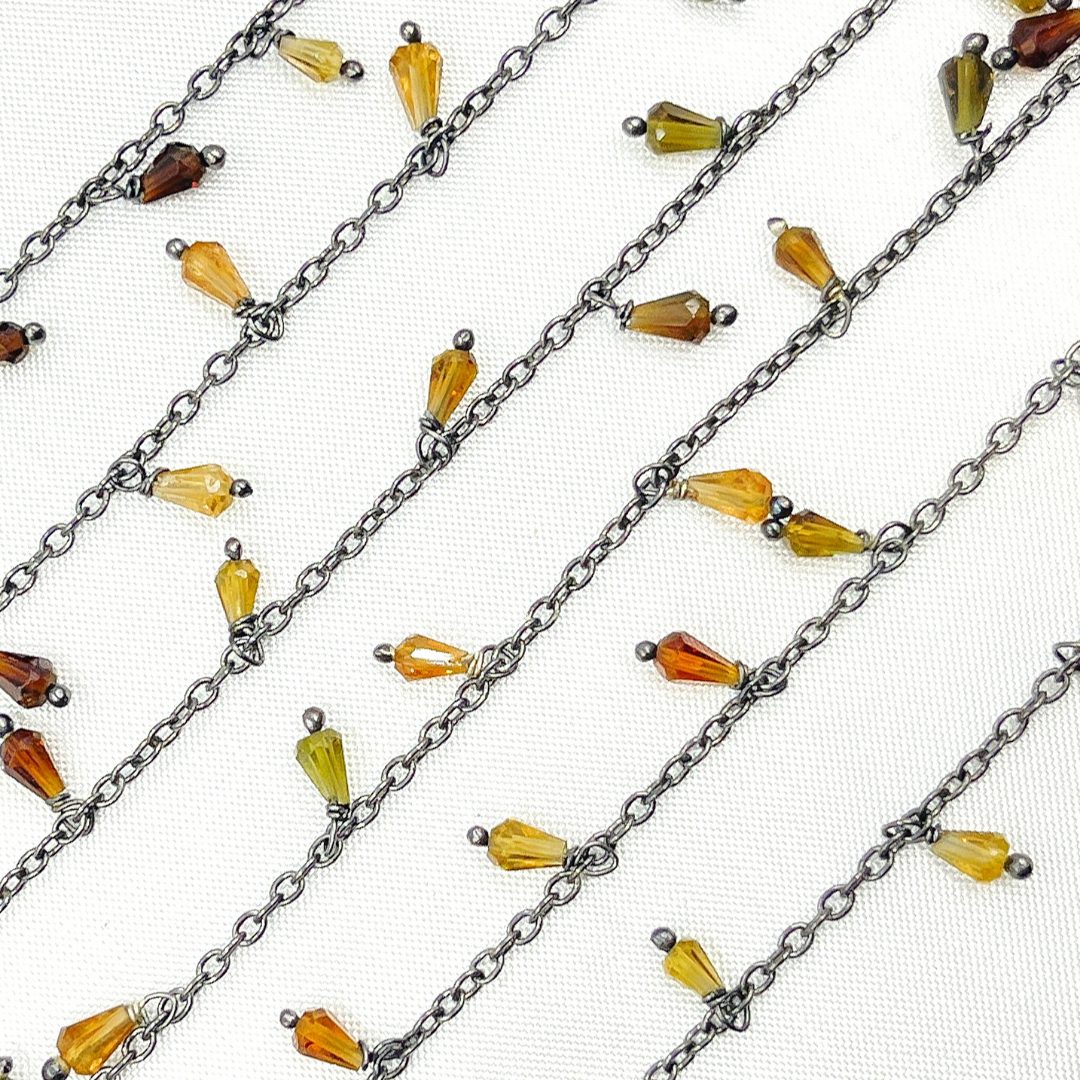 Multi Tourmaline Drop Dangle Oxidized Wire Chain.