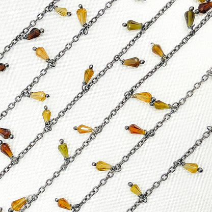 Multi Tourmaline Drop Dangle Oxidized Wire Chain.