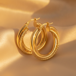 Load image into Gallery viewer, 15850019628. 14K Solid Gold Fancy Twist Double Hollow Hoop Earrings
