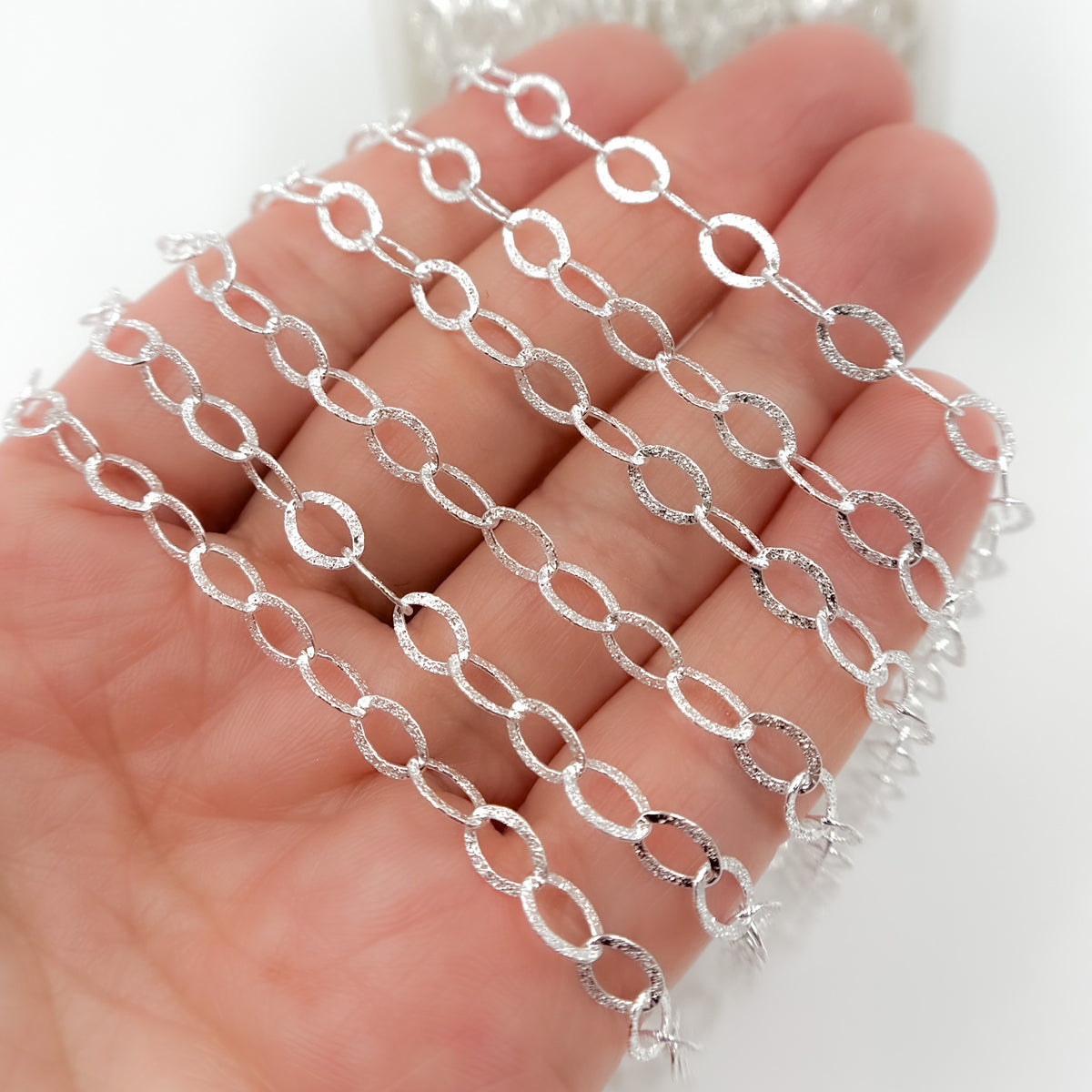 Sterling Silver Oval Textured Cable Link Chain