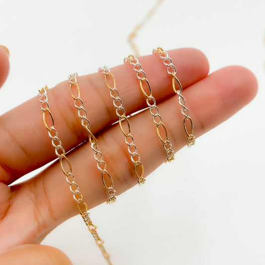 2431CTT. Gold Filled and Sterling Silver Figaro Style Chain