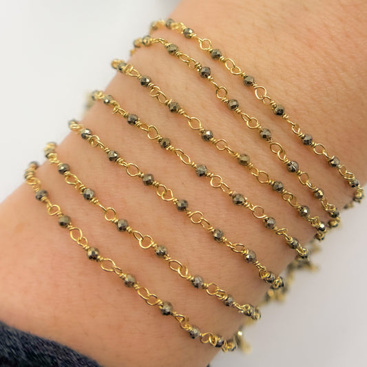 Pyrite Gold Plated Sterling Silver Wire Chain
