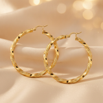 Load image into Gallery viewer, GER181. 14K Solid Gold Twisted Hollow Hoop with Engraved