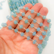 Blue Chalcedony Sterling Silver Wire Chain