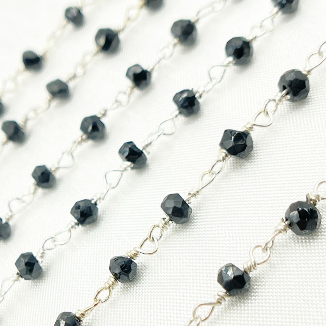 Black Spinel Sterling Silver Wire Chain