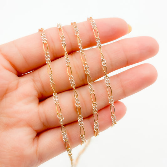 XM/2531C/SP. 14k Gold Filled and Sterling Silver 1 Long and 3 Short Link Chain