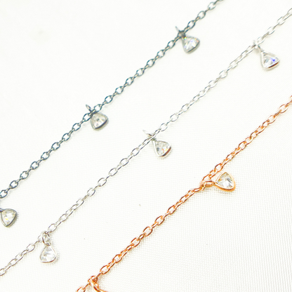 Cubic Zirconia Triangle 3mm Shape Dangle Chain