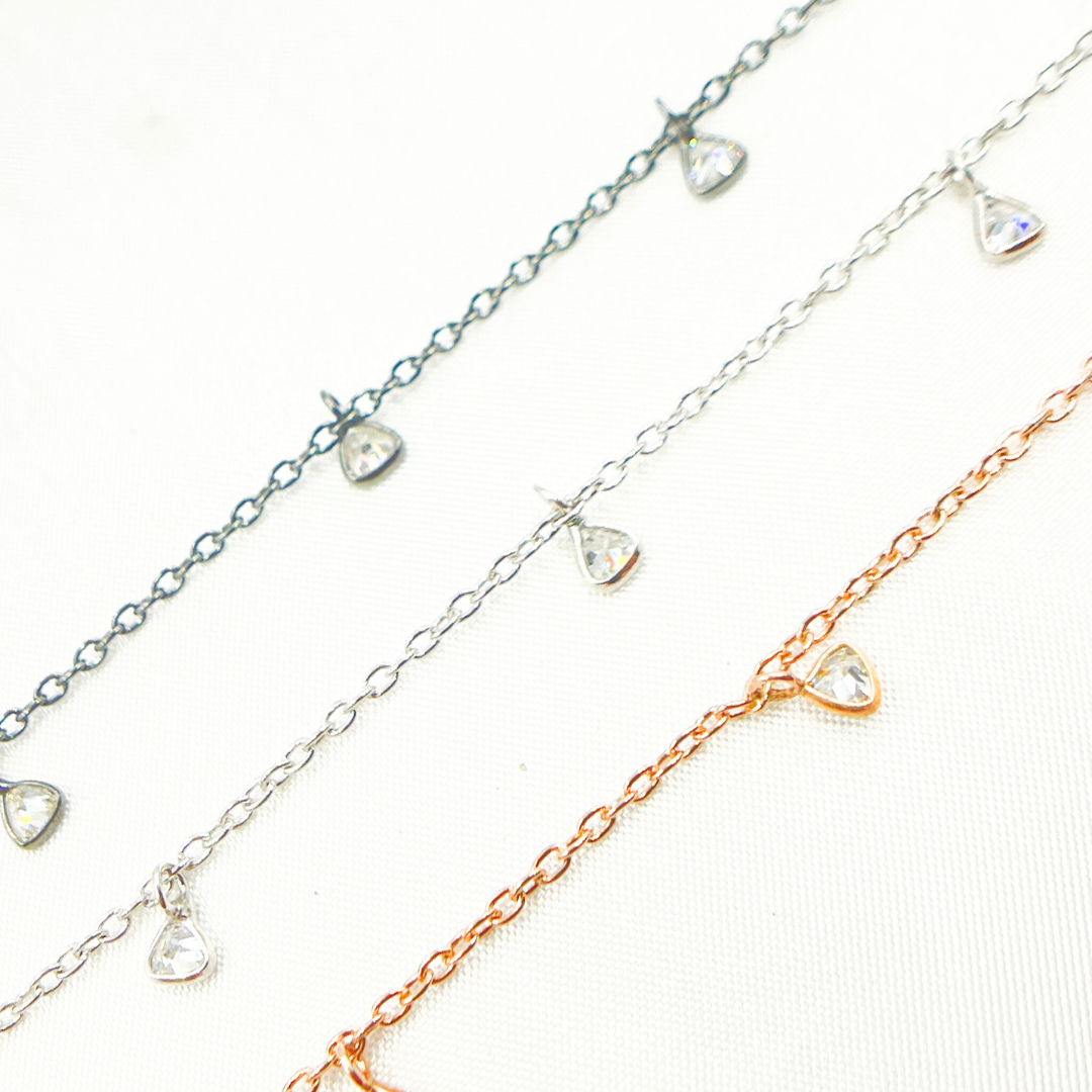 Cubic Zirconia Triangle 3mm Shape Dangle Chain. CZ7