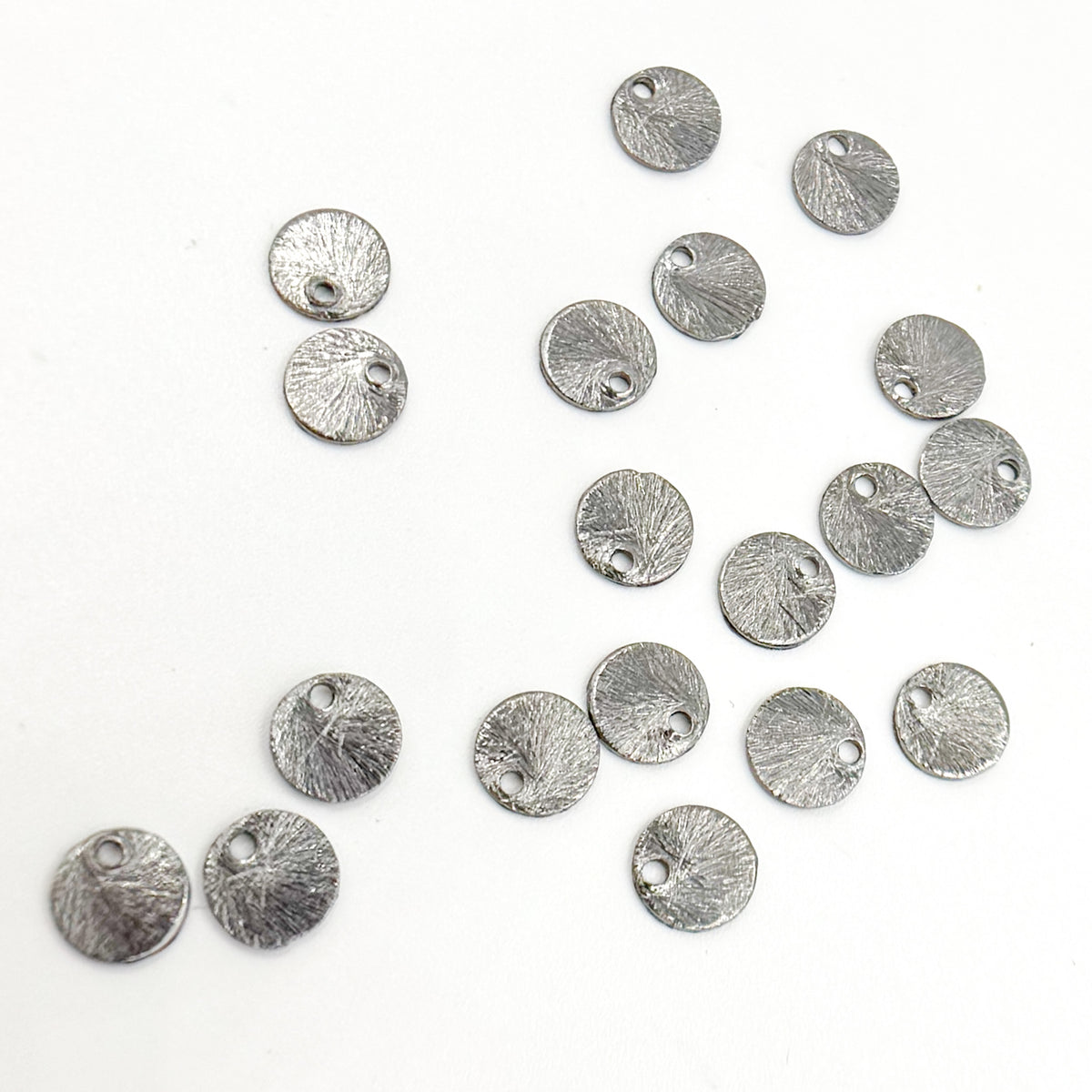 6MM Black Rhodium Sterling Silver Brushed Round Flat Disc Charm with a Single Hole