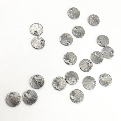 6MM Black Rhodium Sterling Silver Brushed Round Flat Disc Charm with a Single Hole