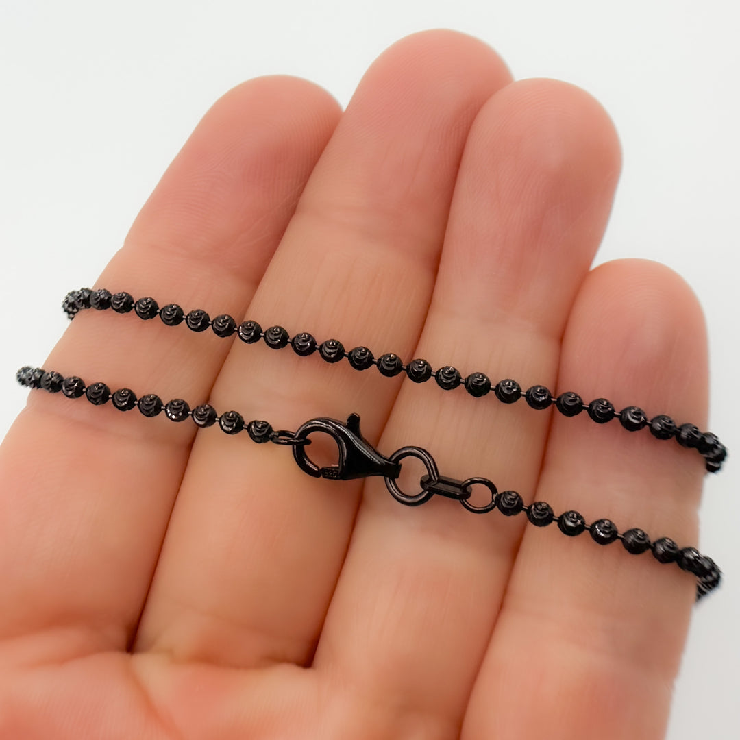 Black Rhodium Sterling Silver Bead Necklace