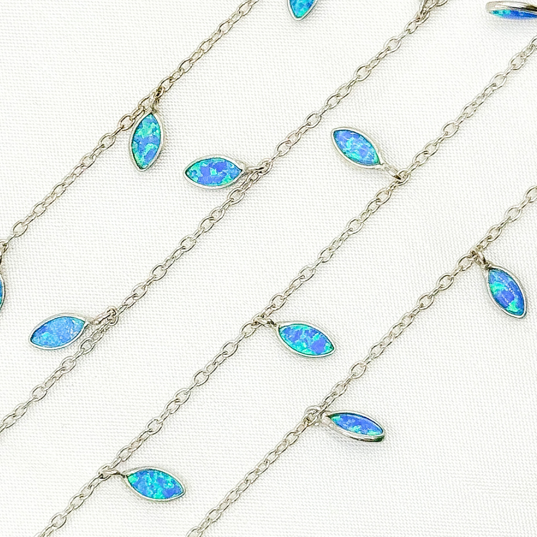 Created Blue Opal Marquise Shape Dangle Chain