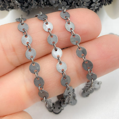 Oxidized Sterling Silver Textured Disc Chain