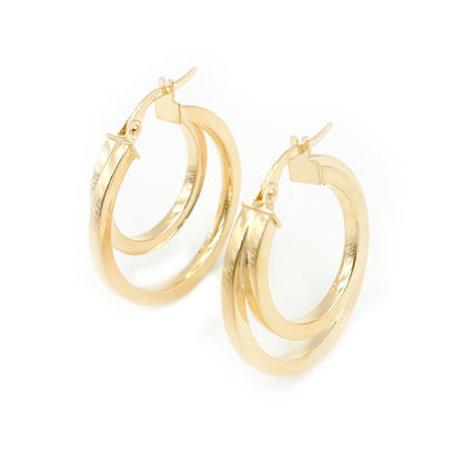 15850003992. 14K Solid Gold Fancy Hollow Double Hoop Earrings