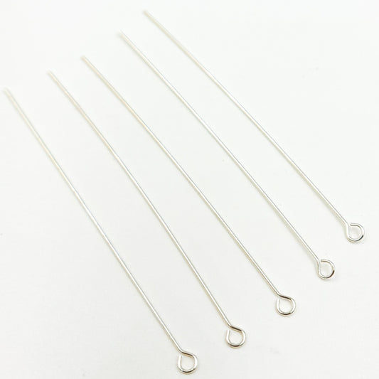 24 Gauge White Sterling Silver Eye Pin 2 Inch Headpin
