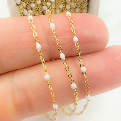 Gold Bead Enamel White Color Cable Chain