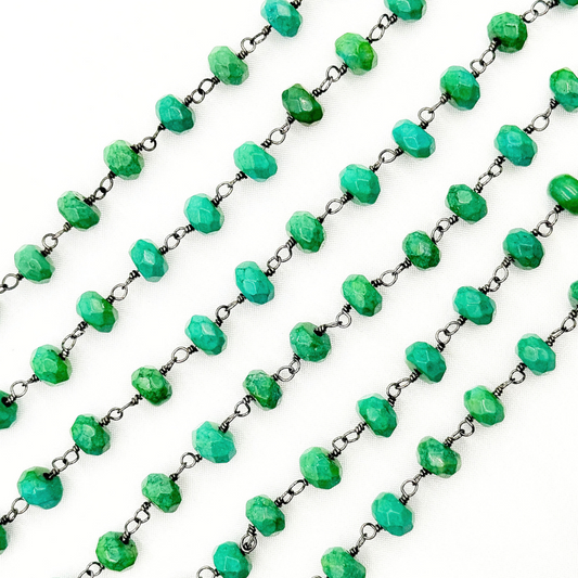 Green Turquoise Rondel Shape Oxidized Wire Chain.