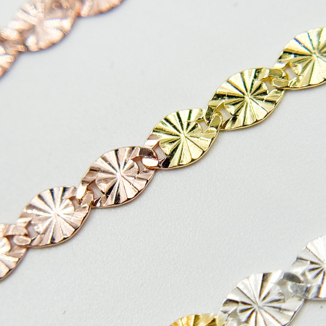 Z120GSR. White Silver, Gold Plated, and Rose Gold Plated Silver Diamond Cut Marina Chain