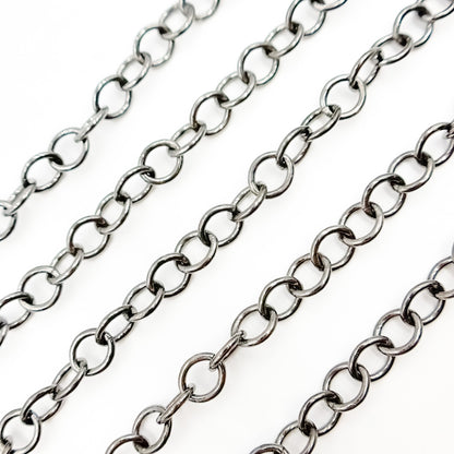 Black Rhodium  Sterling Silver Round Link Chain