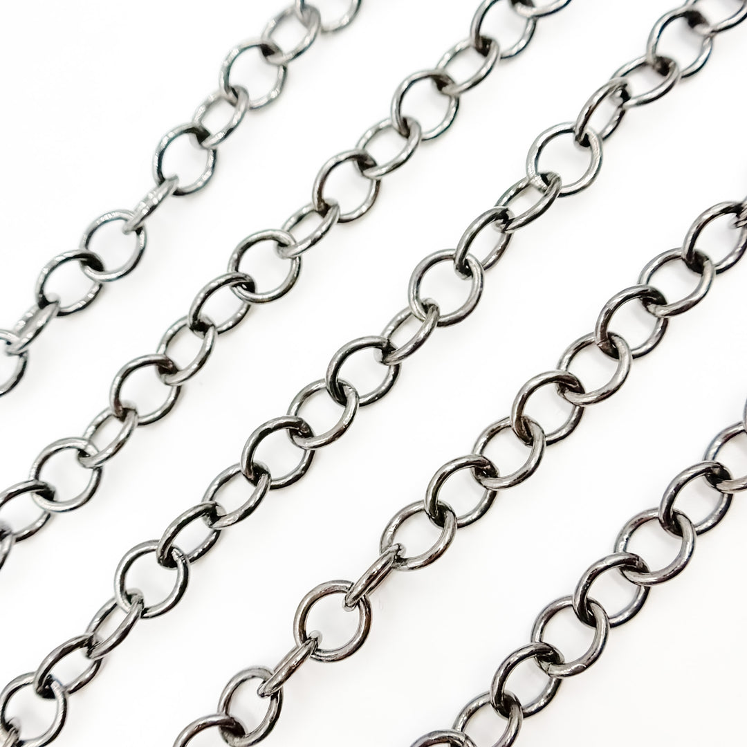 V270BR. Black Rhodium  Sterling Silver Round Link Chain