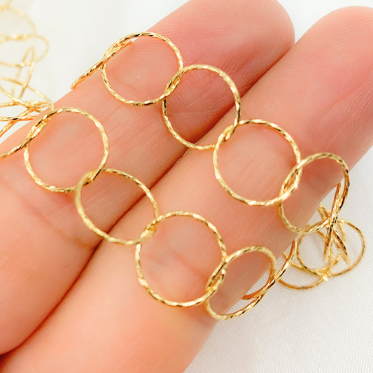 Gold Plated 925 Sterling Silver Hammered Round Link Chain.