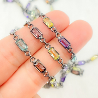 Multi Color Cubic Zirconia Rectangular Shape Connected Chain