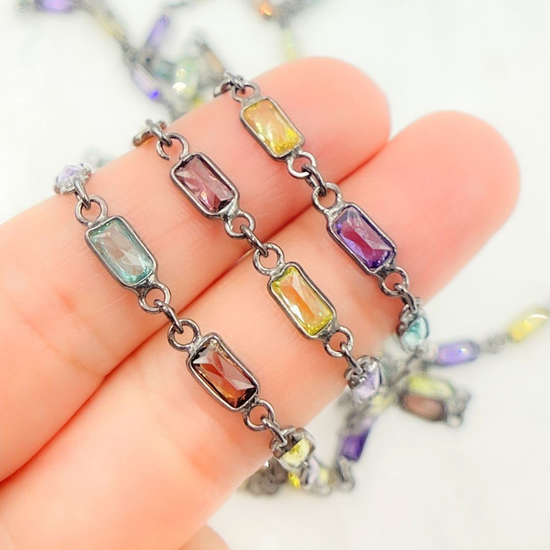 Multi Color Cubic Zirconia Rectangular Shape Connected Chain. CZ45