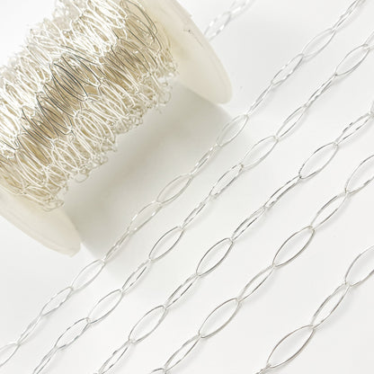 Sterling Silver Smooth Marquise Shape Link Chain