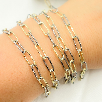Gold Plated and Black Rhodium Sterling Silver Diamond Cut Paperclip Chain