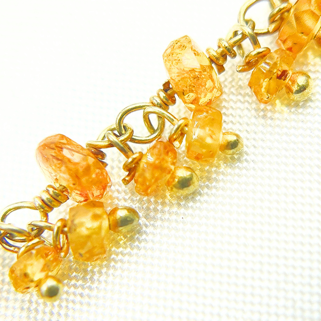 Orange Garnet Cluster Dangle Gold Plated Wire Chain. GAR9