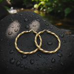 Load image into Gallery viewer, GER181. 14K Solid Gold Twisted Hollow Hoop with Engraved