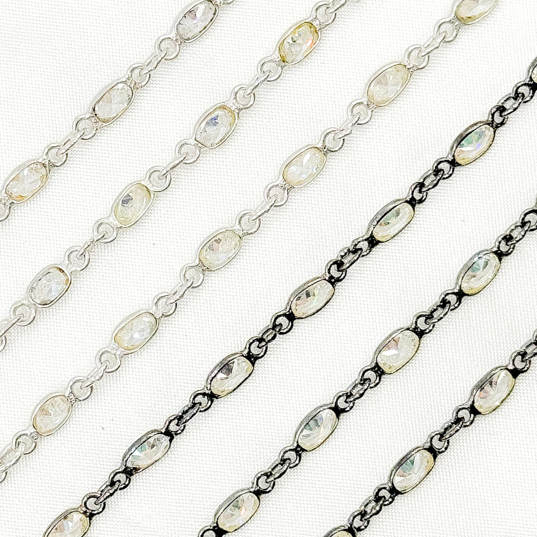 Cubic Zirconia Small Oval Shape Connected Chain