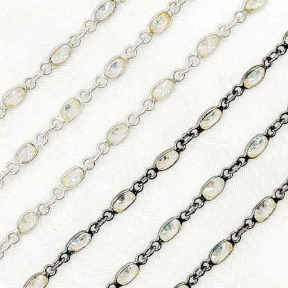 Cubic Zirconia Small Oval Shape Connected Chain