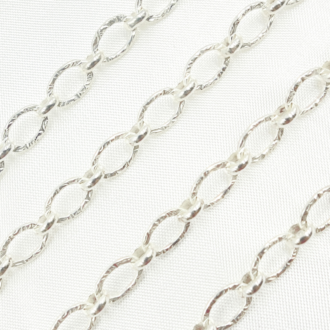 925 Sterling Silver Textured Oval & Round Link Chain. 944QSS