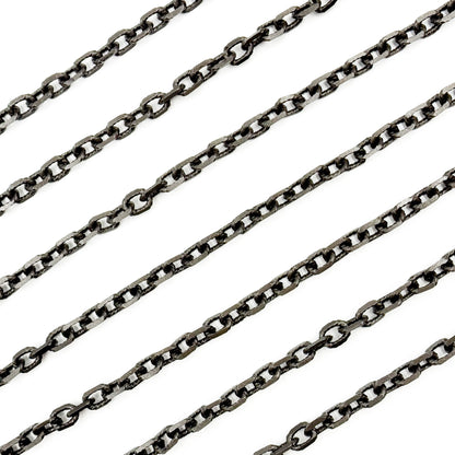 V33BRM. Black Rhodium Matte Sterling Silver Diamond Cut Cable Link Chain