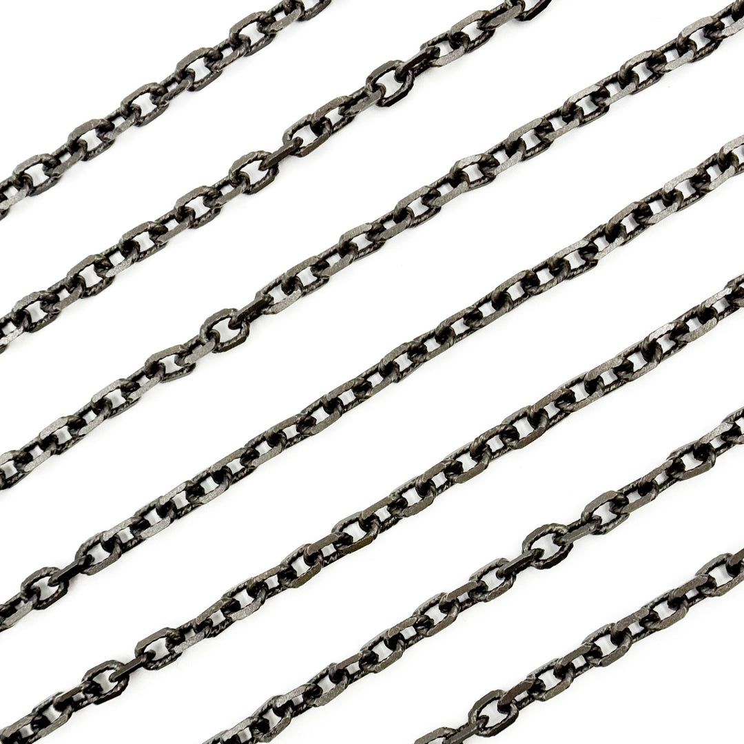 V33BRM. Black Rhodium Matte Sterling Silver Diamond Cut Cable Link Chain