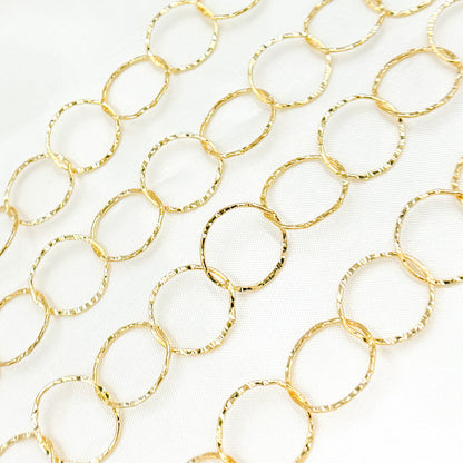 14K Gold Filled Hammered Round Link Chain