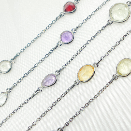 Multi Stone with Organic Shape Wire Wrap Chain