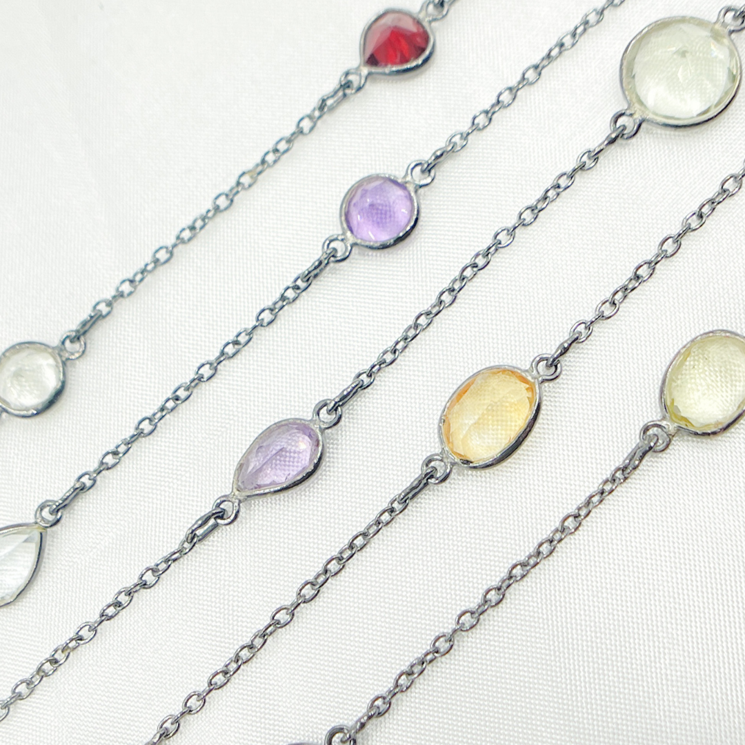 Multi Stone with Organic Shape Wire Wrap Chain. MGS14