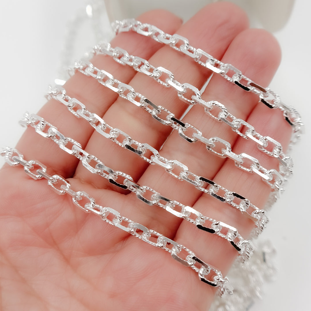 Sterling Silver Twisted & Diamond Cut Rectangle Chain