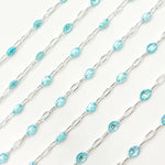 Load image into Gallery viewer, Sterling Silver Sky Blue Opal Color Enamel Cable Chain
