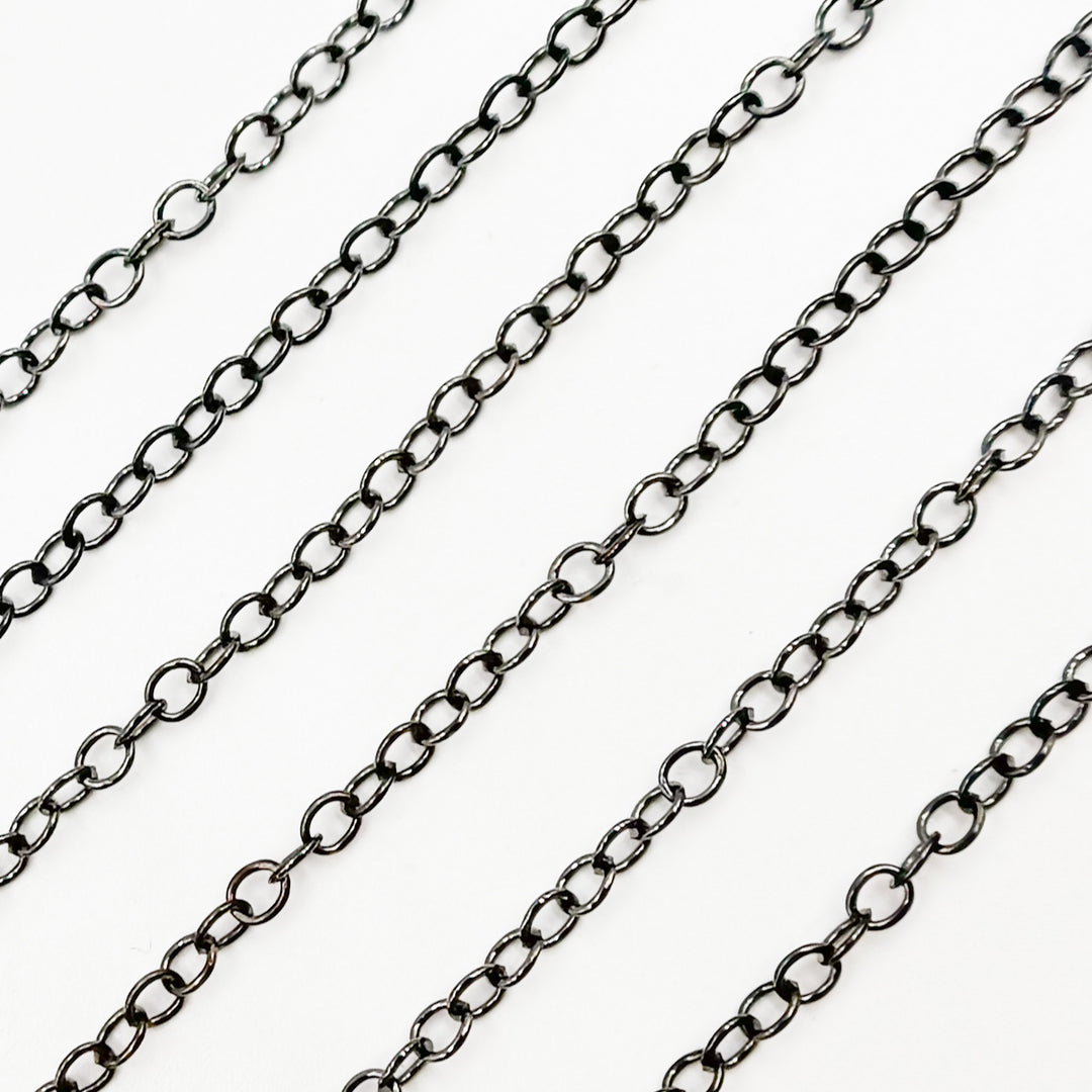 V273BR. Black Rhodium Sterling Silver Round Link Chain